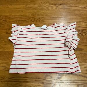 Zara Girls Top Size 3-4 Years Red Striped Ruffle Sleeve Short Sleeve Shirt‎
